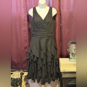 Ruched And Ruffled Cotton Dress Black